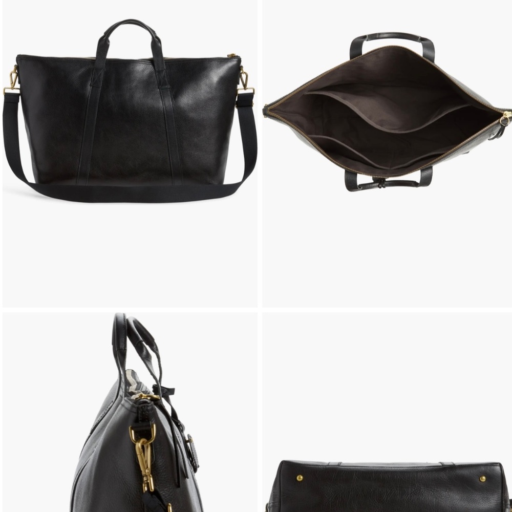 Madewell Black Leather Overnight/Weekender Bag